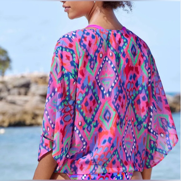 NWT VENUS Tie Front Vibrant Print Tunic - Picture 2 of 5